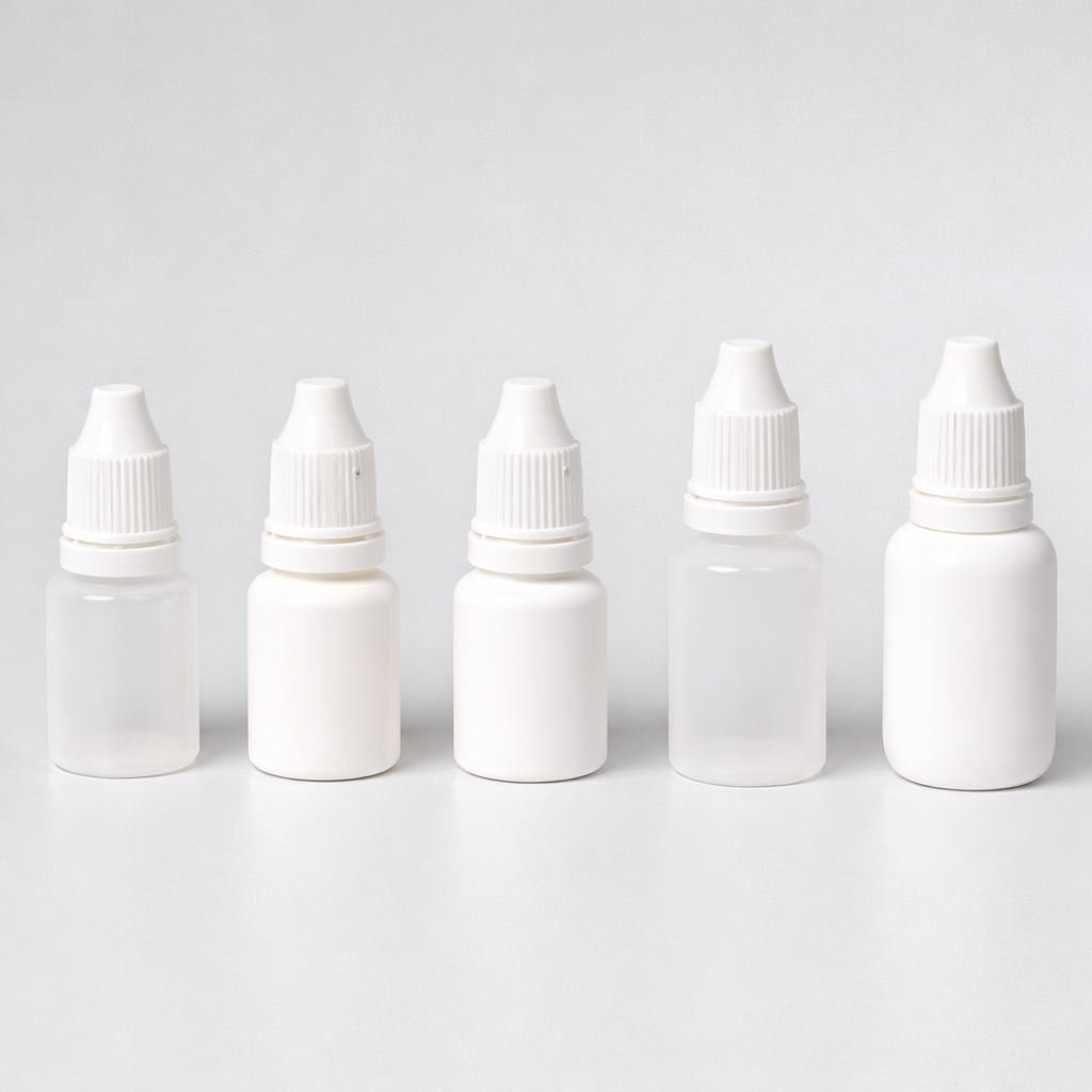 Eye/Ear/Nasal Drops Bottles plastic dropper bottles in neat row