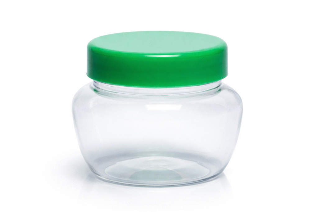 Cosmetic Packaging clear jar with green lid